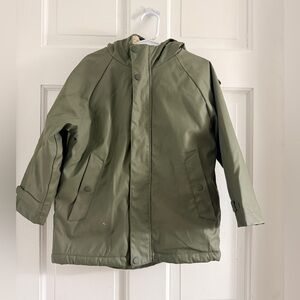 Kids Olive Green Fleece Lined Rain Coat